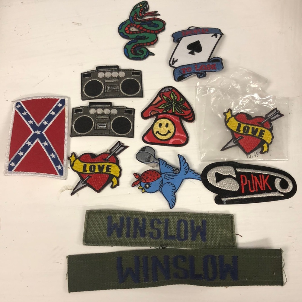 Lot of 12 various sew on iron on pop military Love Punk flag embroidered patches